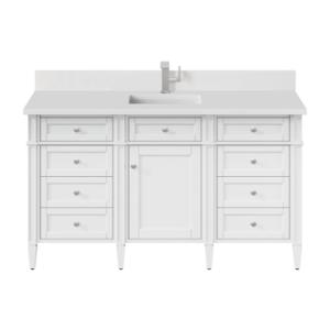 Brittany 60IN Single Vanity Bright White w/ Single Hole 3 CM White Zeus Silestone Top & Backsplash