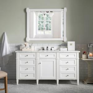 Brittany 60IN Single Vanity Bright White w/ 3 CM Carrara Marble Top