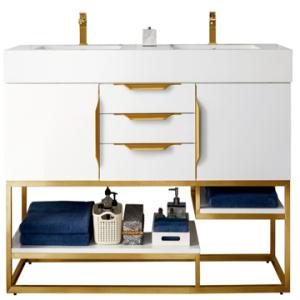 Columbia 59IN Double Vanity Glossy White Radiant Gold w/ Glossy White Composite Stone Top