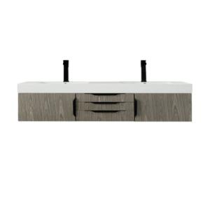 Columbia 59IN Double Wall Mount Vanity Ash Gray Matte Black w/ Glossy White Composite Stone Top