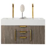 Columbia 59IN Double Wall Mount Vanity Ash Gray Radiant Gold w/ Glossy White Composite Stone Top