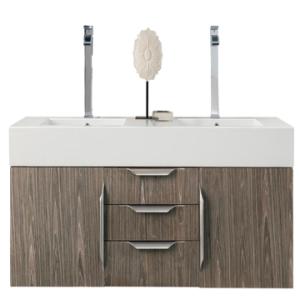 Columbia 59IN Double Wall Mount Vanity Ash Gray Brushed Nickel w/ Glossy White Composite Stone Top