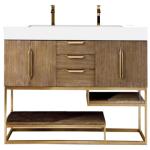 Columbia 72IN Double Vanity Latte Oak Radiant Gold w/ Glossy White Composite Stone Top