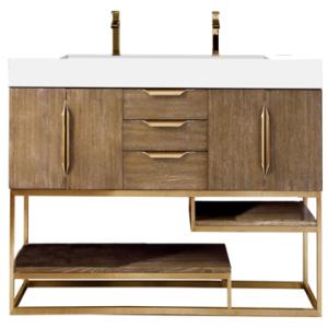 Columbia 72IN Double Vanity Latte Oak Radiant Gold w/ Glossy White Composite Stone Top