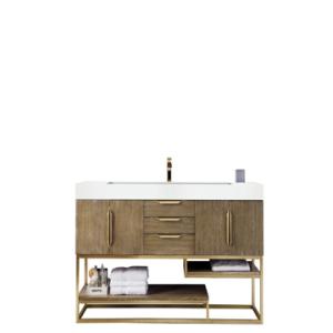 Columbia 72IN Single Vanity Latte Oak Radiant Gold w/ Glossy White Composite Stone Top