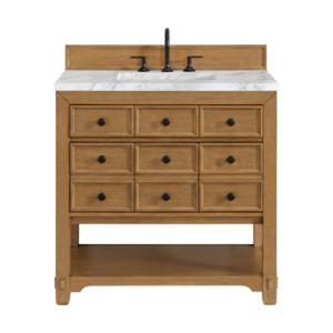 Malibu 36IN Single Vanity Amber Birch w/ 3 CM Carrara Marble Top