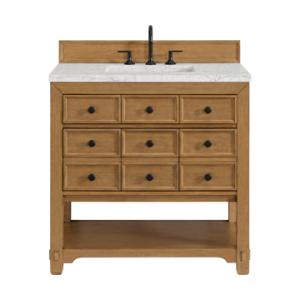 Malibu 36IN Single Vanity Amber Birch w/ 3 CM Eternal Jasmine Pearl Top