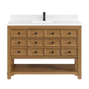 Malibu 48IN Single Vanity Amber Birch w/ Single Hole 3 CM White Zeus Silestone Top & Backsplash