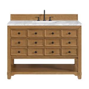 Malibu 48IN Single Vanity Amber Birch w/ 3 CM Carrara White Marble Top