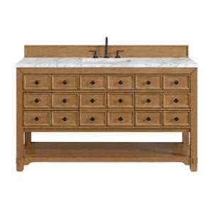 Malibu 60IN Single Vanity Amber Birch w/ 3 CM Carrara Marble Top