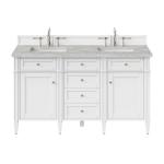 Brittany 60IN Double Vanity Bright White w/ 3 CM Victorian Silver Silestone Top