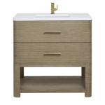 Lucian 36IN Single Vanity Pebble Oak w/ 3 CM White Zeus Silestone Top