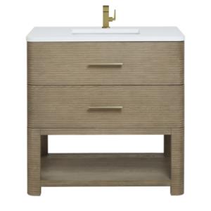 Lucian 36IN Single Vanity Pebble Oak w/ 3 CM White Zeus Silestone Top