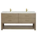 Lucian 72IN Double Vanity Pebble Oak w/ 3 CM Victorian Silver Silestone Top