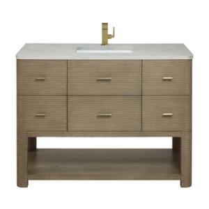 Lucian 48IN Single Vanity Pebble Oak w/ 3 CM Victorian Silver Silestone Top