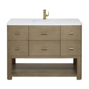 Lucian 48IN Single Vanity Pebble Oak w/ 3 CM White Zeus Silestone Top