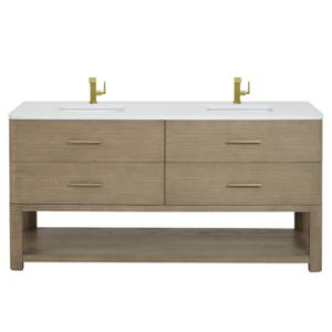 Lucian 72IN Double Vanity Pebble Oak w/ 3 CM White Zeus Silestone Top