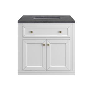 Chicago 30IN Single Vanity Glossy White w/ 3 CM Charcoal Soapstone Silestone Top