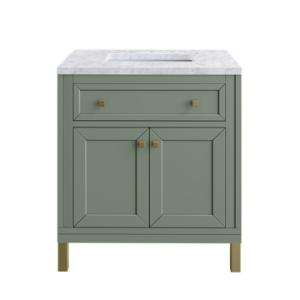 Chicago 30IN Single Vanity Smokey Celadon w/ 3 CM Carrara Marble Top