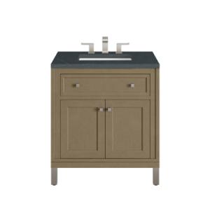 Chicago 30IN Single Vanity Walnut Whisper w/ 3 CM Charcoal Soapstone Silestone Top