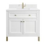 Chicago 36IN Single Vanity Glossy White w/ Single Hole 3CM White Zeus Silestone Top & Backsplash