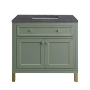 Chicago 36IN Single Vanity Smokey Celadon w/ 3 CM Charcoal Soapstone Silestone Top