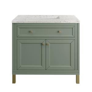 Chicago 36IN Single Vanity Smokey Celadon w/ 3 CM Eternal Jasmine Pearl Silestone Top