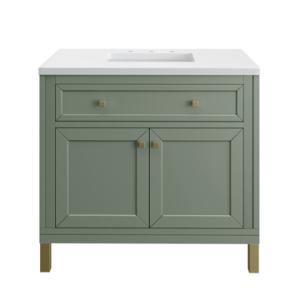 Chicago 36IN Single Vanity Smokey Celadon w/ 3 CM White Zeus Silestone Top