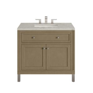 Chicago 36IN Single Vanity Walnut Whisper w/ 3 CM Victorian Silver Silestone Top
