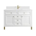 Chicago 48IN Single Vanity Glossy White w/ Single Hole 3CM White Zeus Silestone Top & Backsplash