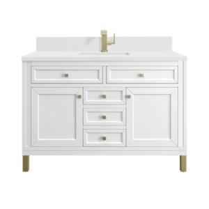 Chicago 48IN Single Vanity Glossy White w/ Single Hole 3CM White Zeus Silestone Top & Backsplash