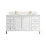 Chicago 60IN Double Vanity Glossy White w/ Single Hole 3CM White Zeus Silestone Top & Backsplash
