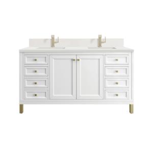 Chicago 60IN Double Vanity Glossy White w/ Single Hole 3CM White Zeus Silestone Top & Backsplash