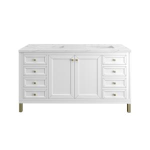 Chicago 60IN Double Vanity Glossy White w/ 3 CM Ethereal Noctis Silestone Top
