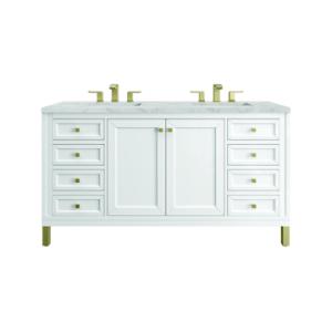 Chicago 60IN Double Vanity Glossy White w/ 3 CM Victorian Silver Silestone Top