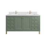 Chicago 60IN Double Vanity Smokey Celadon w/ Single Hole 3CM White Zeus Silestone Top & Backsplash