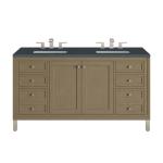 Chicago 60IN Double Vanity Walnut Whisper w/ 3 CM Charcoal Soapstone Silestone Top