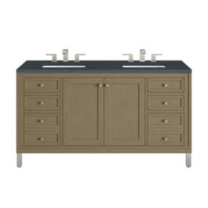 Chicago 60IN Double Vanity Walnut Whisper w/ 3 CM Charcoal Soapstone Silestone Top