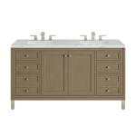 Chicago 60IN Double Vanity Walnut Whisper w/ 3 CM Ethereal Noctis Silestone Top