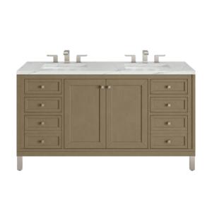 Chicago 60IN Double Vanity Walnut Whisper w/ 3 CM Ethereal Noctis Silestone Top