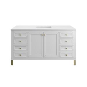 Chicago 60IN Single Vanity Glossy White w/ 3 CM White Zeus Silestone Top