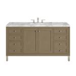 Chicago 60IN Single Vanity Walnut Whisper w/ 3 CM Carrara Marble Top