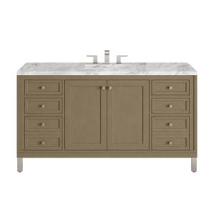Chicago 60IN Single Vanity Walnut Whisper w/ 3 CM Carrara Marble Top