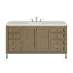 Chicago 60IN Single Vanity Walnut Whisper w/ 3 CM Ethereal Noctis Silestone Top