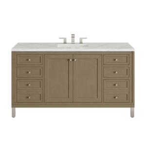 Chicago 60IN Single Vanity Walnut Whisper w/ 3 CM Ethereal Noctis Silestone Top
