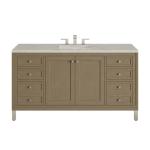 Chicago 60IN Single Vanity Walnut Whisper w/ 3 CM Victorian Silver Silestone Top