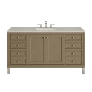 Chicago 60IN Single Vanity Walnut Whisper w/ 3 CM Victorian Silver Silestone Top