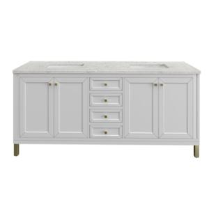 Chicago 72IN Double Vanity Glossy White w/ 3 CM Eternal Jasmine Pearl Silestone Top