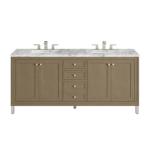 Chicago 72IN Double Vanity Walnut Whisper w/ 3 CM Carrara Marble Top