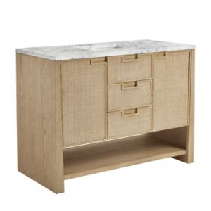 Solene 48IN Single Vanity Seaside Oak w/ 3 CM Carrara Marble Top